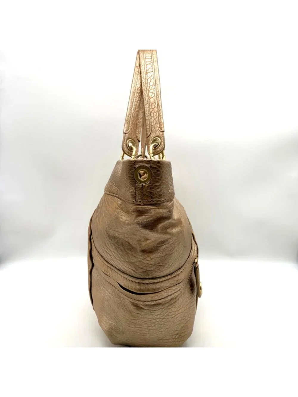 Kipling Metallic Gold Leather Celia Shopper Hobo